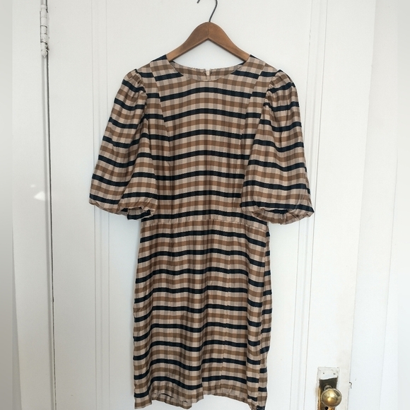 Puff Sleeve Plaid Wiggle Dress | Size 38 small - Picture 2 of 3
